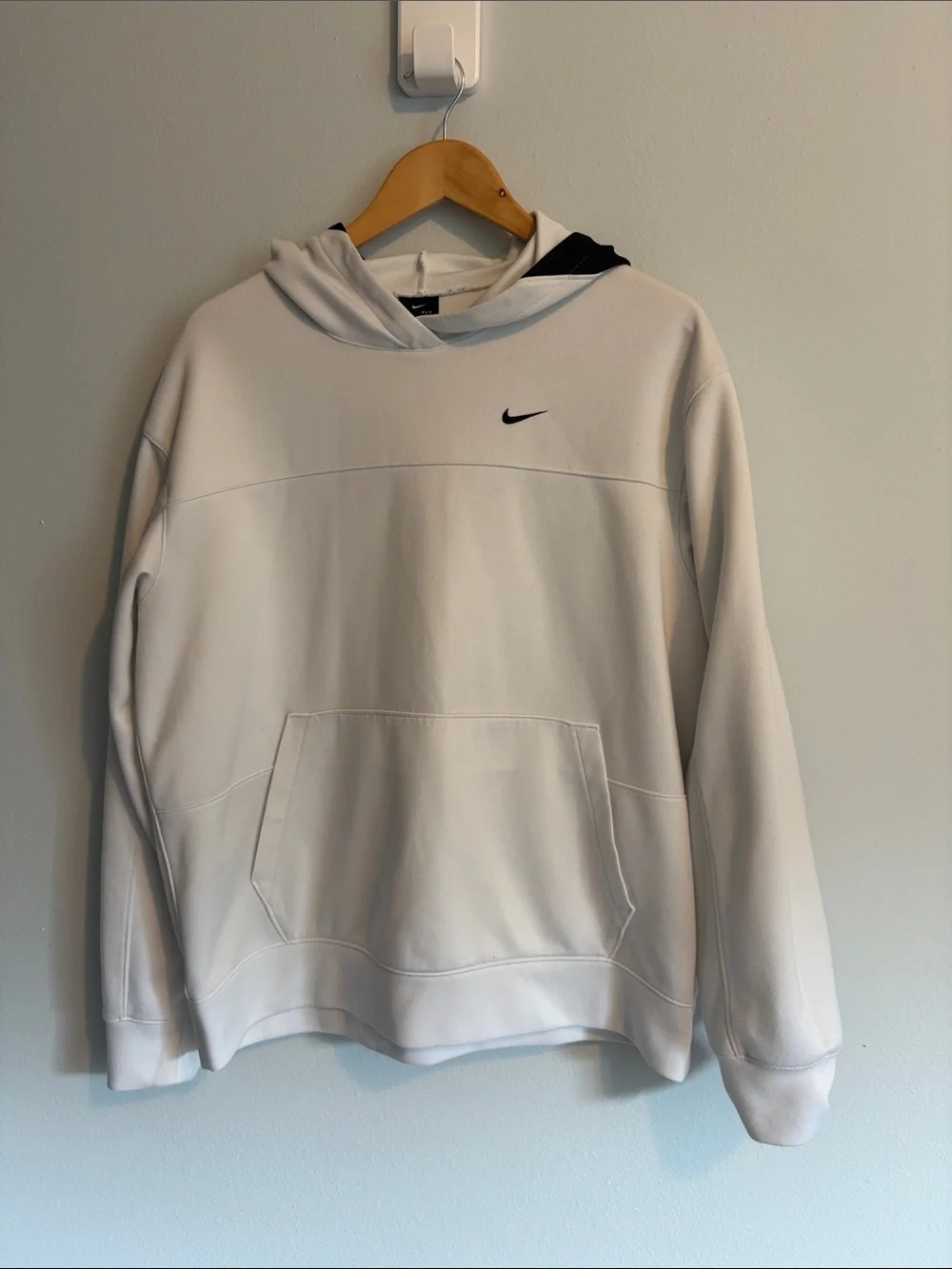Nike Men’s White Hoodie with Black Swoosh Accent
